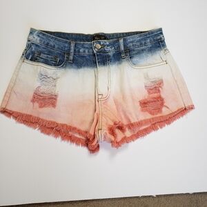 Klique B Ombre Denim Distressed Shorts Red White & Blue. Size L